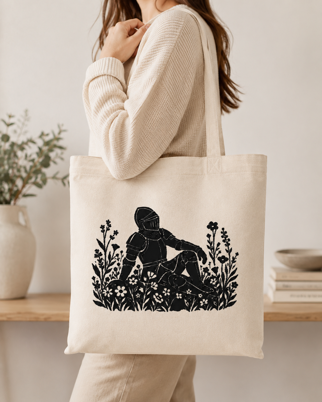 Knight in Bloom Canvas Tote Bag