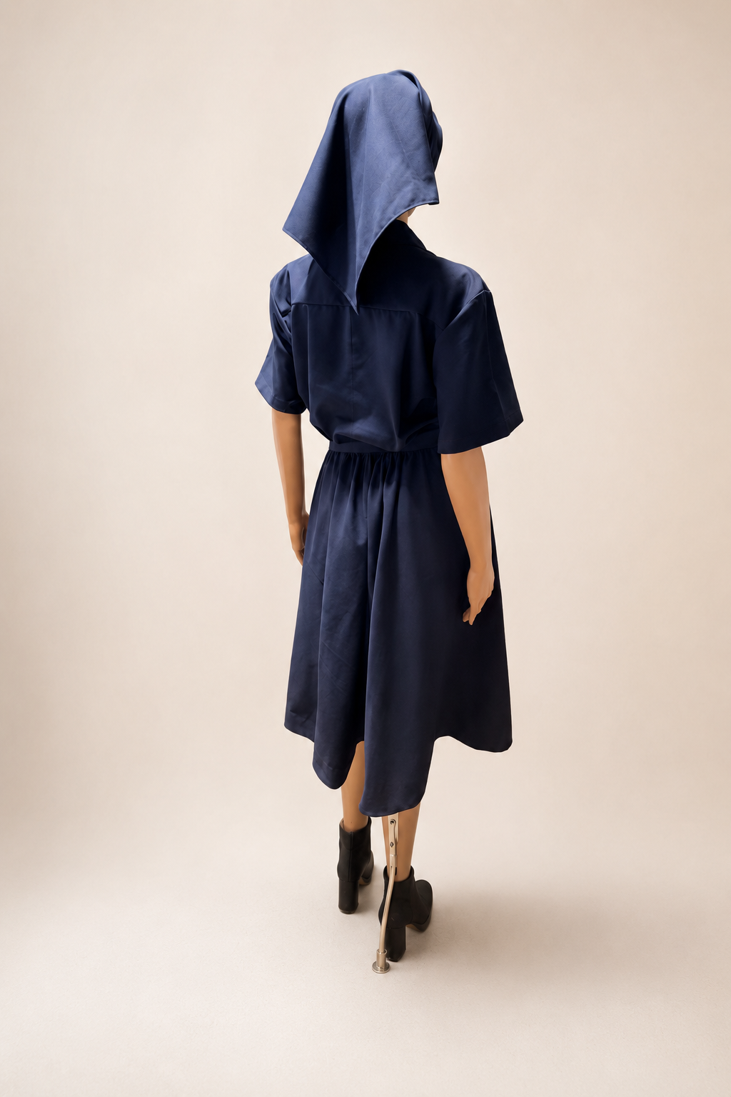 Modest Button-Front Tunic Dress Set — Belt & Matching Hair Covering