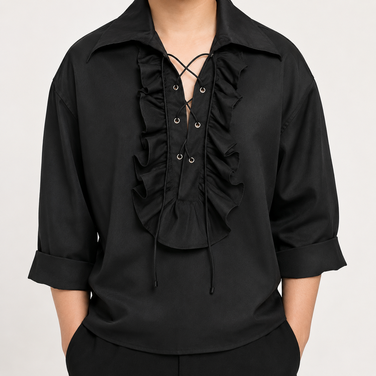 Ruffled Lace-Up Medieval Shirt