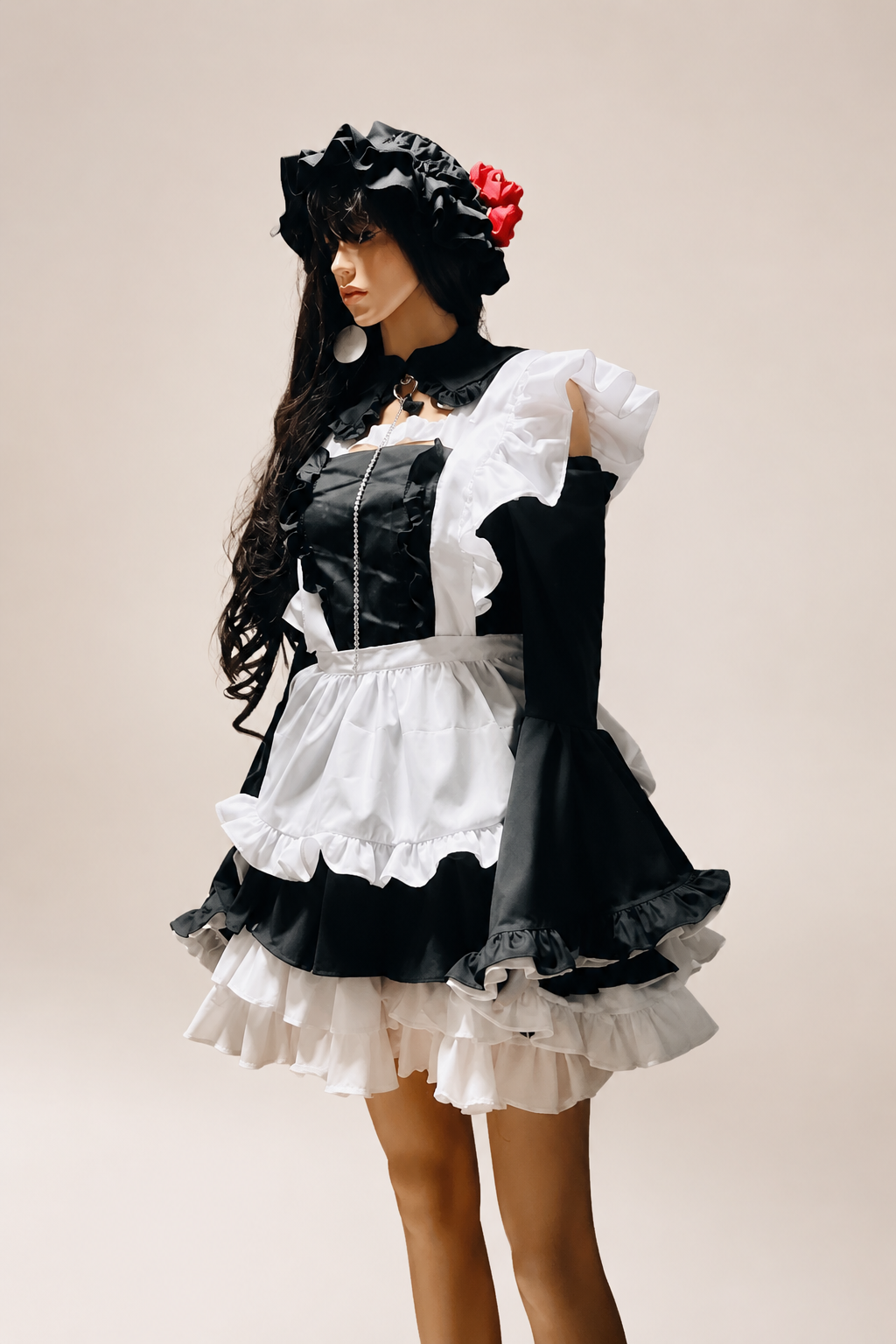 Handmade Black & White Maid Outfit — Ruffled Cosplay Dress Set